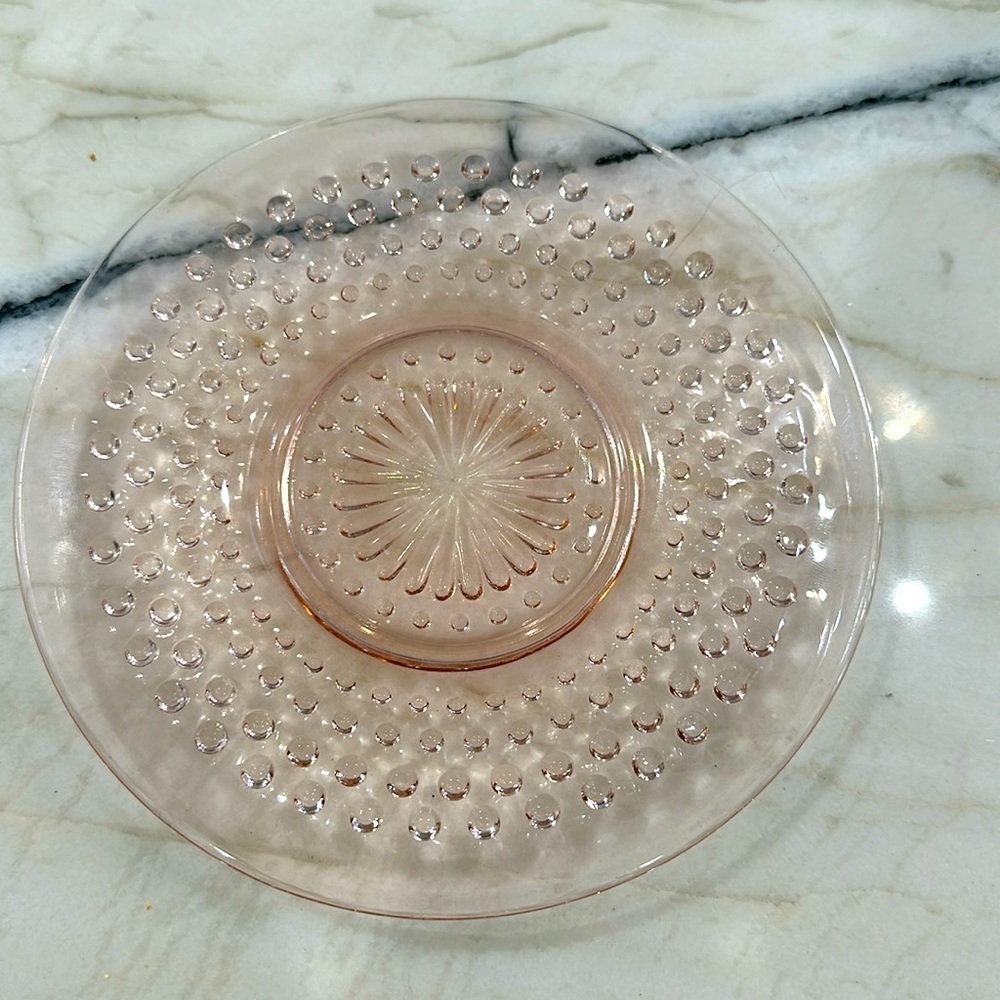 Vintage Pink Glass Hobnail 6” small plate Anchor Hocking, 1 replacement